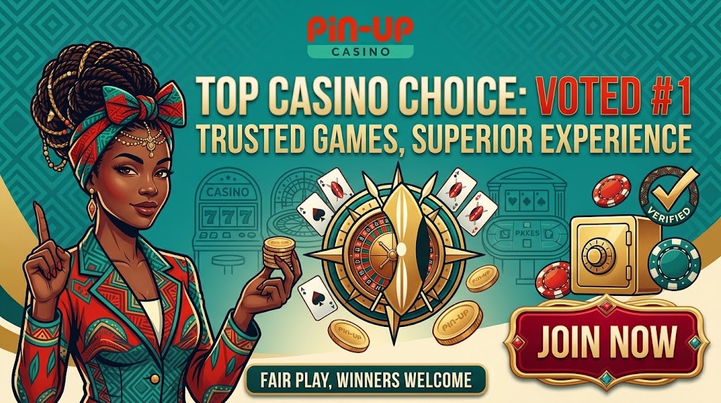 Pin Up Casino game selection view with lobby branding and join call to action